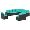 Image de vidaXL Salon de Jardin avec Coussins 12 pcs Noir résine tressée