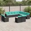 Image de vidaXL Salon de jardin avec coussins 13 pcs noir résine tressée