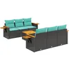Image de vidaXL Salon de Jardin avec Coussins 7 pcs, Canapés de Patio, Ensemble de Meubles, Mobilier de Terrasse Exterieur, Noir Résine Tressée