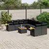 Image de vidaXL Salon de jardin 9 pcs avec coussins noir résine tressée