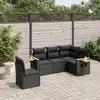 Image de vidaXL Salon de jardin 5 pcs avec coussins noir résine tressée