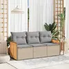 Image de vidaXL Salon de jardin avec coussins 3 pcs beige résine tressée