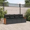 Image de vidaXL Salon de jardin 4 pcs avec coussins noir résine tressée