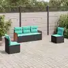 Image de vidaXL Salon de jardin 5 pcs avec coussins noir résine tressée