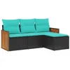 Image de vidaXL Salon de Jardin 4 pcs avec Coussins Noir résine tressée