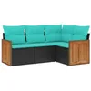 Image de vidaXL Salon de Jardin 4 pcs avec Coussins Noir résine tressée