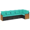 Image de vidaXL Salon de Jardin 6 pcs avec Coussins Noir résine tressée