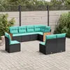 Image de vidaXL Salon de jardin 8 pcs avec coussins noir résine tressée