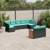 Image de vidaXL Salon de jardin 9 pcs avec coussins noir résine tressée