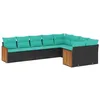Image de vidaXL Salon de Jardin 9 pcs avec Coussins Noir résine tressée
