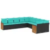 Image de vidaXL Salon de Jardin 10 pcs avec Coussins Noir résine tressée