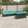 Image de vidaXL Salon de jardin 11 pcs avec coussins noir résine tressée