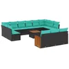 Image de vidaXL Salon de Jardin avec Coussins 12 pcs Noir résine tressée