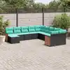 Image de vidaXL Salon de jardin 11 pcs avec coussins noir résine tressée