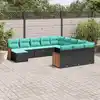 Image de vidaXL Salon de jardin avec coussins 12 pcs noir résine tressée