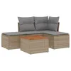Image de vidaXL Salon de Jardin avec Coussins 5 pcs, Canapés avec Pieds Réglables, Ensemble de Meubles d'Extérieur Patio Terrasse, Moderne, Beige Résine Tressée