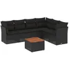 Image de vidaXL Salon de Jardin avec Coussins 7 pcs, Canapés avec Pieds Réglables, Ensemble de Meubles d'Extérieur Patio Terrasse, Moderne, Noir Résine Tressée