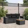 Image de vidaXL Salon de jardin 4 pcs avec coussins noir résine tressée