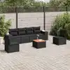 Image de vidaXL Salon de jardin 7 pcs avec coussins noir résine tressée
