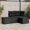 Image de vidaXL Salon de jardin 4 pcs avec coussins noir résine tressée