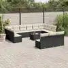 Image de vidaXL Salon de jardin avec coussins 14 pcs noir résine tressée