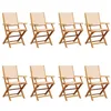 Image de vidaXL Chaises de Jardin Pliantes Lot de 8 Beige Tissu et Bois Massif, siège de Jardin, Chaise de Patio, Chaise à Manger de Jardin, siège d’extérieur