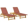 Image de vidaXL Chaises Longues Lot de 2 avec Table Rouge Bois Massif d'acacia