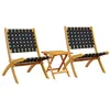 Image de vidaXL Chaises Pliables de Jardin Lot de 2 avec Table Noir Bois Massif