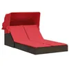Image de vidaXL Chaise Longue Double avec auvent et Coussins Marron Poly rotin, lit de Bronzage, Chaise Longue inclinable, lit de Jour d'extérieur