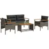Image de vidaXL Salon de jardin 4 pcs avec coussins gris résine tressée