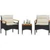 Image de vidaXL Salon de jardin 3 pcs avec coussins noir résine tressée