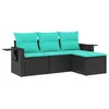 Image de vidaXL Salon de Jardin 4 pcs avec Coussins Noir résine tressée