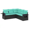 Image de vidaXL Salon de Jardin 5 pcs avec Coussins Noir résine tressée