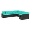 Image de vidaXL Salon de Jardin 10 pcs avec Coussins Noir résine tressée