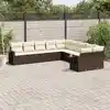 Image de vidaXL Salon de jardin 10 pcs avec coussins marron résine tressée