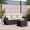 Image de vidaXL Salon de jardin 4 pcs avec coussins noir résine tressée