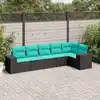Image de vidaXL Salon de jardin 6 pcs avec coussins noir résine tressée