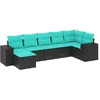 Image de vidaXL Salon de Jardin 7 pcs avec Coussins Noir résine tressée