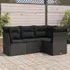 Image de vidaXL Salon de jardin 4 pcs avec coussins noir résine tressée