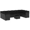 Image de vidaXL Salon de Jardin avec Coussins 11 pcs, Canapés avec Pieds Réglables, Ensemble de Meubles d'Extérieur Patio Terrasse, Moderne, Noir Résine Tressée