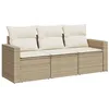 Image de vidaXL Salon de Jardin avec Coussins 3 pcs, Canapés avec Pieds Réglables, Ensemble de Meubles d'Extérieur Patio Terrasse, Beige Résine Tressée