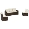 Image de vidaXL Salon de Jardin avec Coussins 5 pcs, Canapés avec Pieds Réglables, Ensemble de Meubles d'Extérieur Patio Terrasse, Marron Résine Tressée