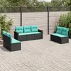 Image de vidaXL Salon de jardin 7 pcs avec coussins noir résine tressée