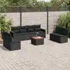 Image de vidaXL Salon de jardin 9 pcs avec coussins noir résine tressée