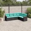 Image de vidaXL Salon de jardin 6 pcs avec coussins noir résine tressée