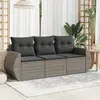 Image de vidaXL Salon de jardin avec coussins 3 pcs gris résine tressée