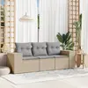 Image de vidaXL Salon de jardin avec coussins 3 pcs beige résine tressée
