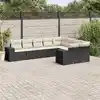Image de vidaXL Salon de jardin 9 pcs avec coussins noir résine tressée