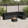 Image de vidaXL Salon de jardin 8 pcs avec coussins noir résine tressée