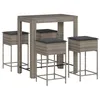 Image de vidaXL Ensemble de Bar de Jardin 5 pcs avec Coussins Gris Poly rotin, Ensemble de Bar, Ensemble de Bar de Patio, Ensemble de Table de pub